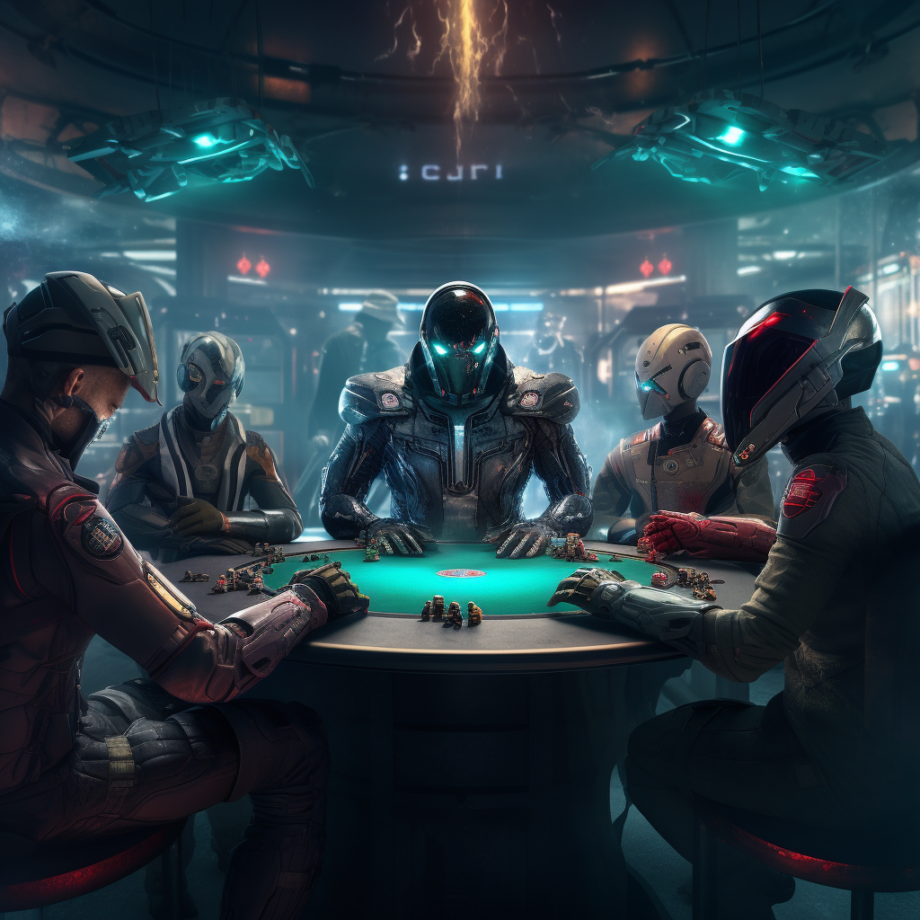 Futuristic Cyborgs Playing Poker in Spaceships