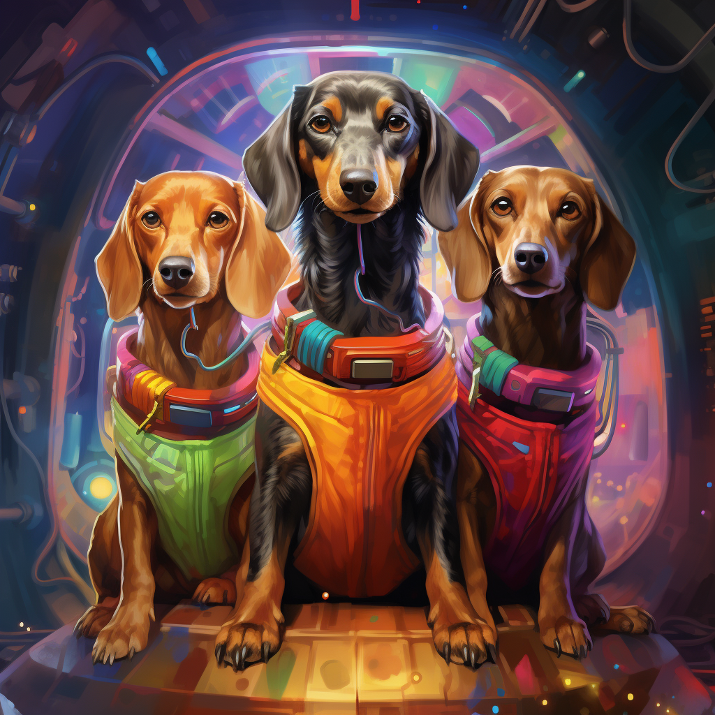 Futuristic dachshunds with colorful tribe in the image