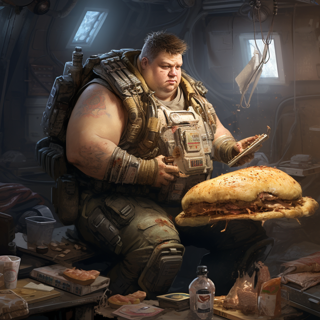 Fat mercenary with malfunctioning implants fights zombie toasters