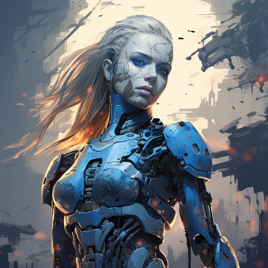 Futuristic Female Robot in Battle