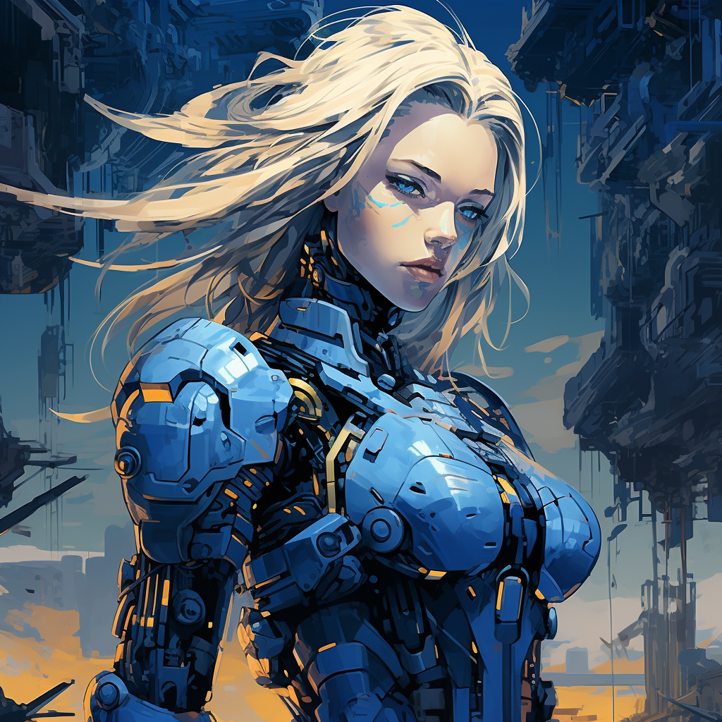 Futuristic Female Robot in Battle