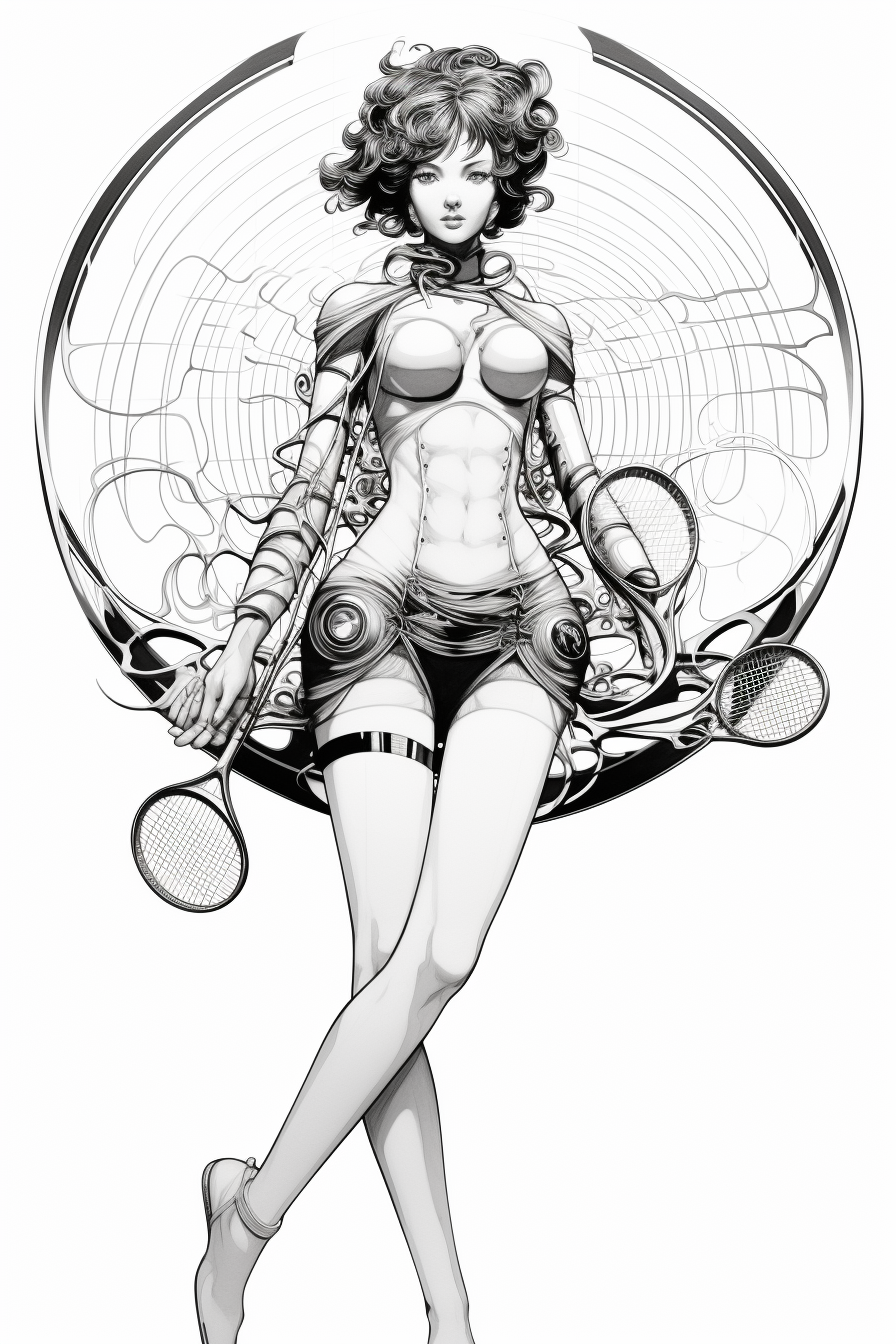 Dynamic futuristic feminine tennis player with racket