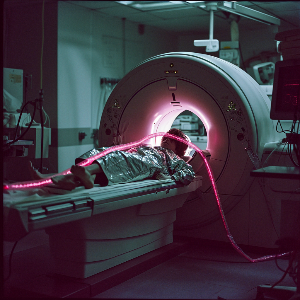 Boy being scanned by futuristic MRI machine