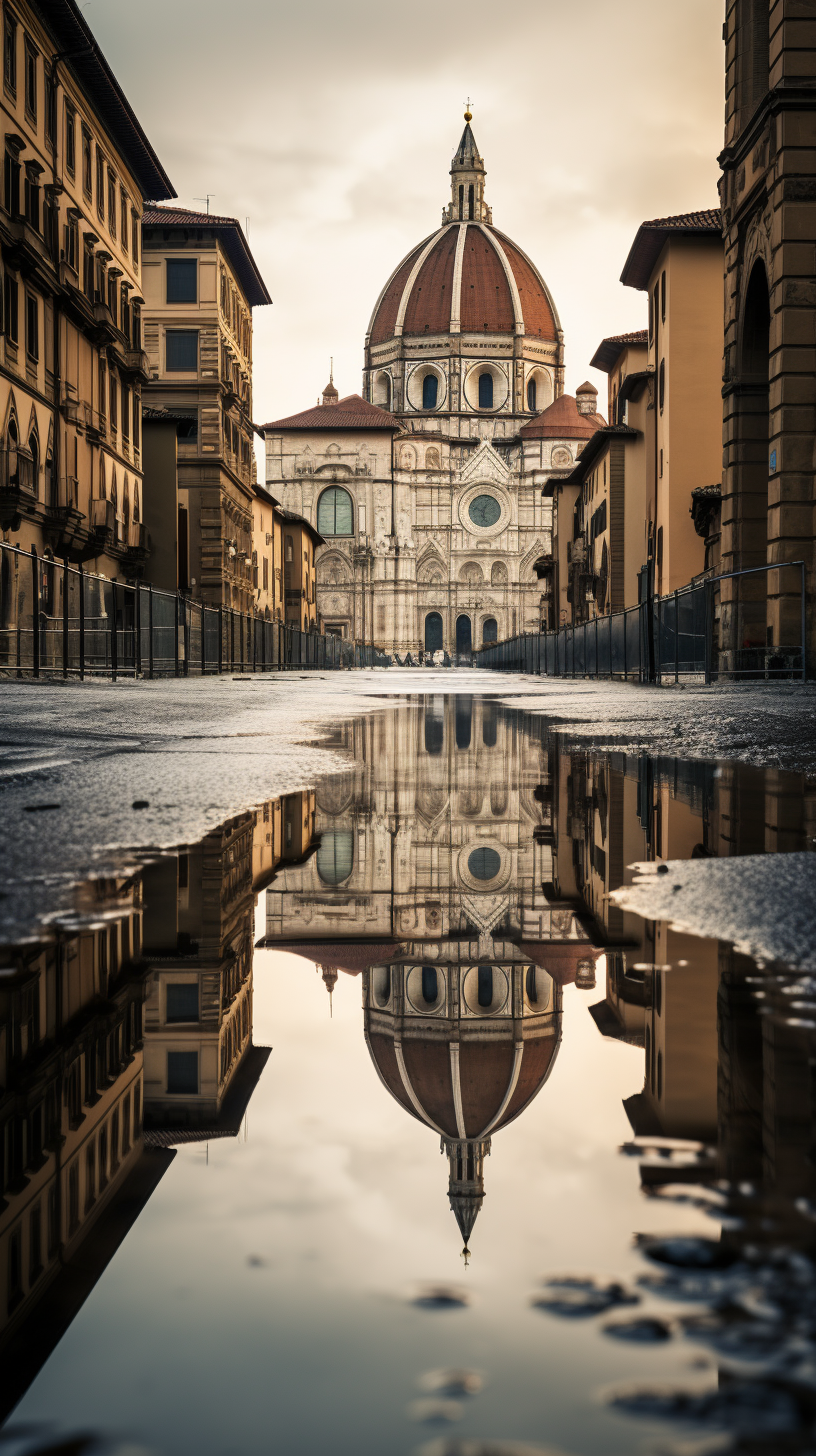 City of Florence reflected in floodwaters