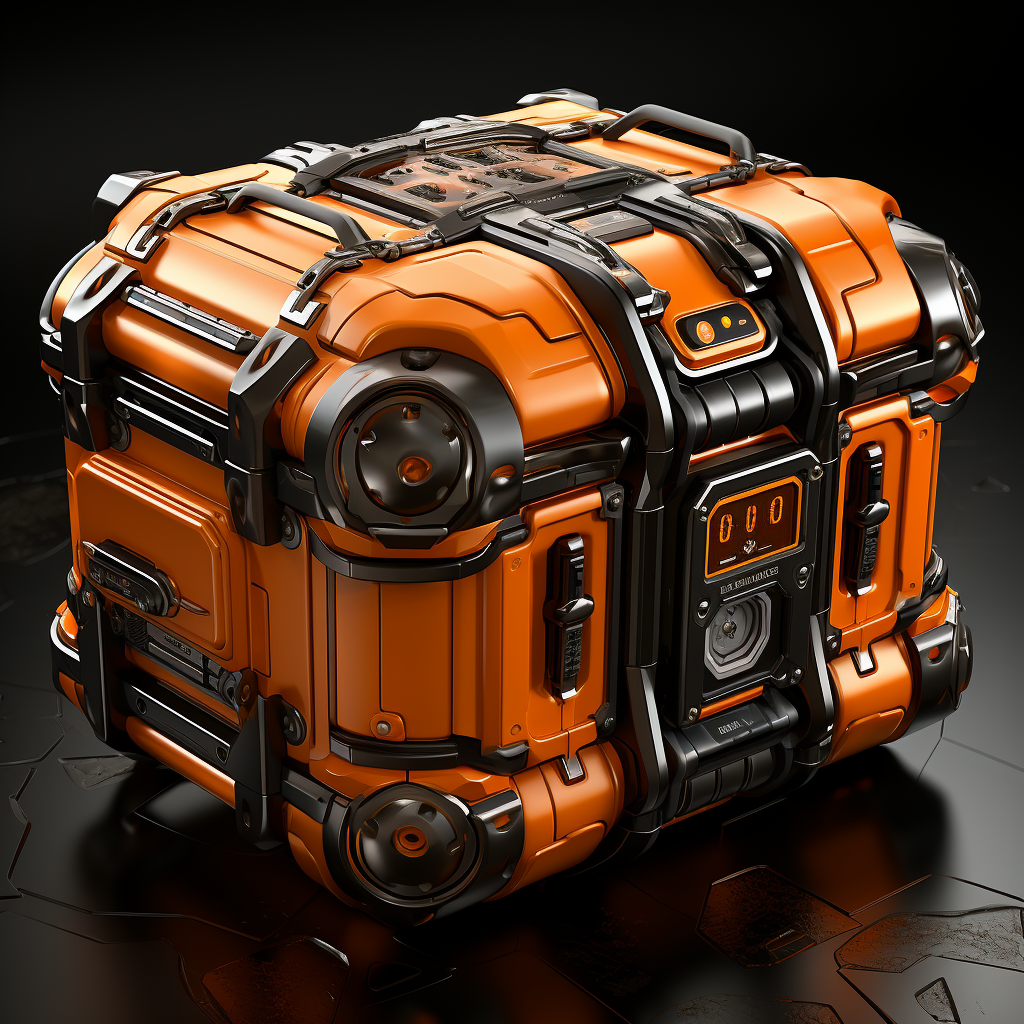 Futuristic game loot box orange black