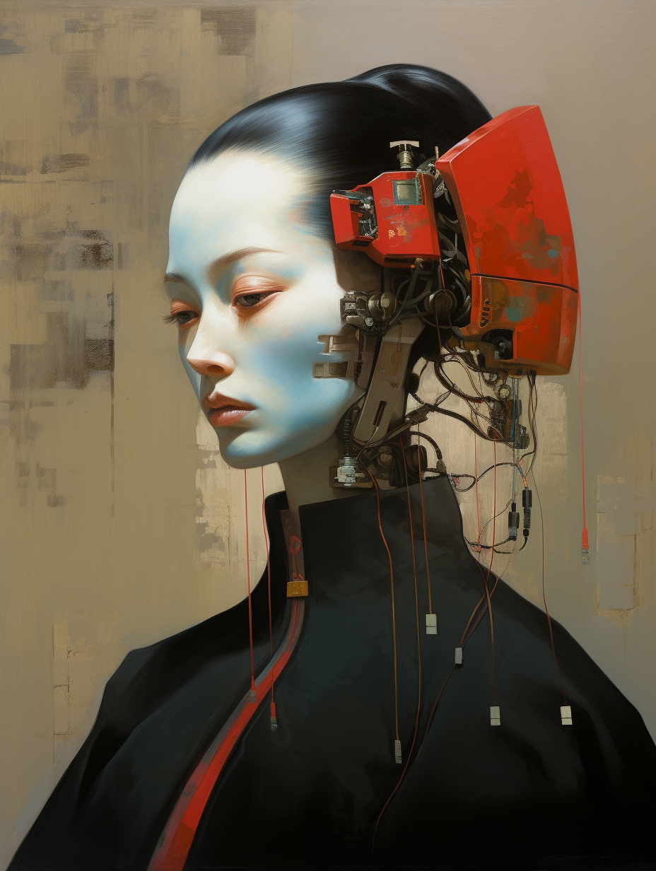 Futuristic Geisha Android Oil Painting