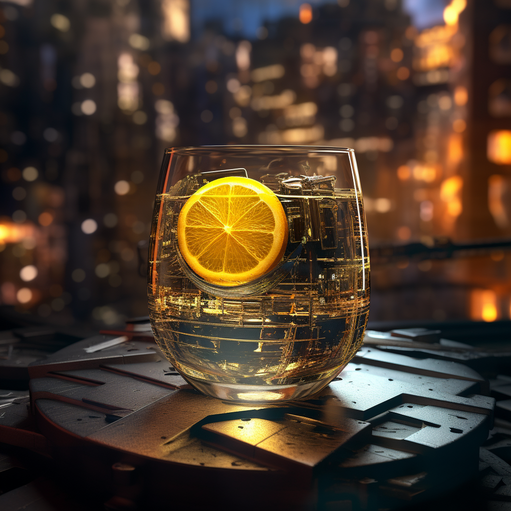 Futuristic gin lemon in cyberpunk environment