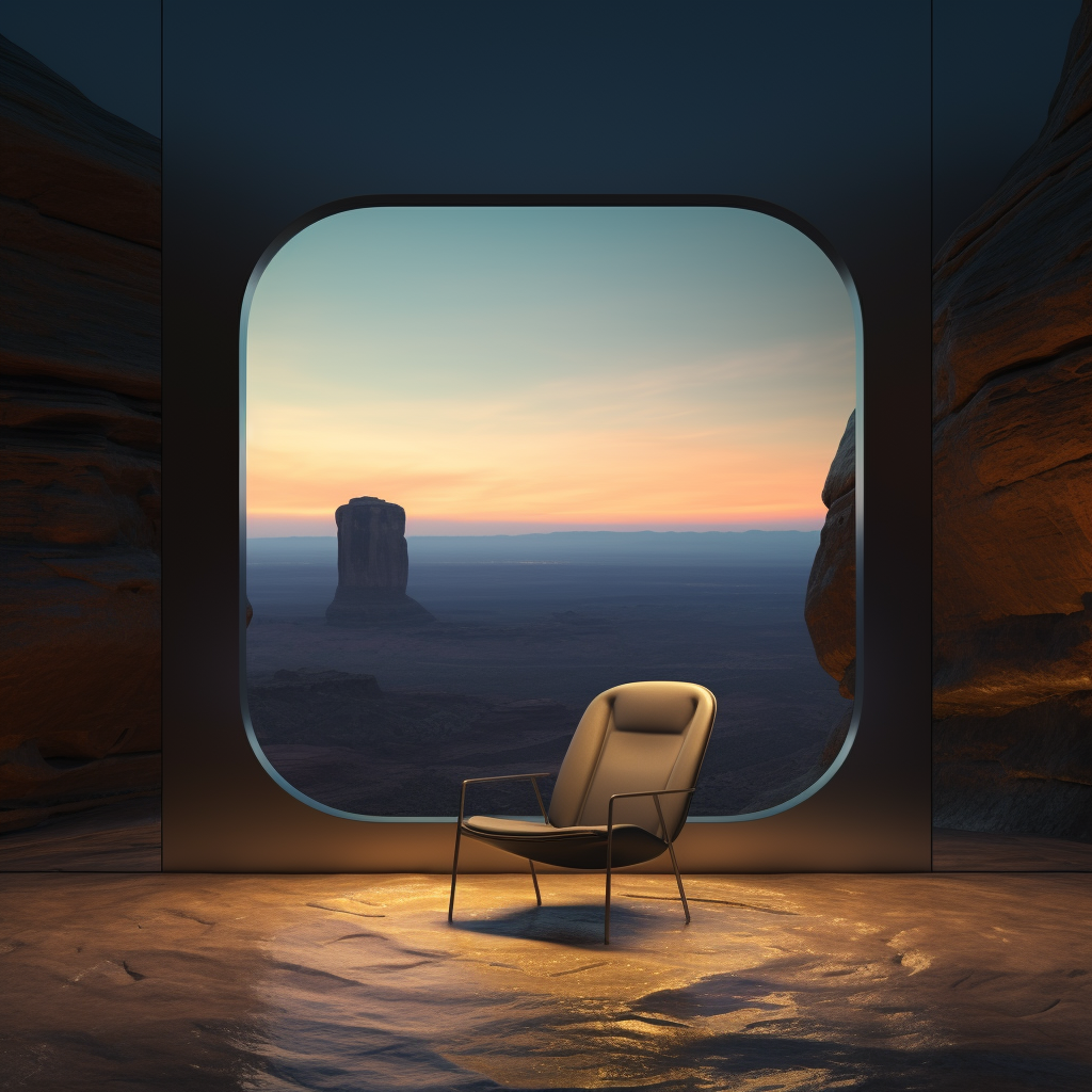 Futuristic Glass Window on Sandstone Cliff