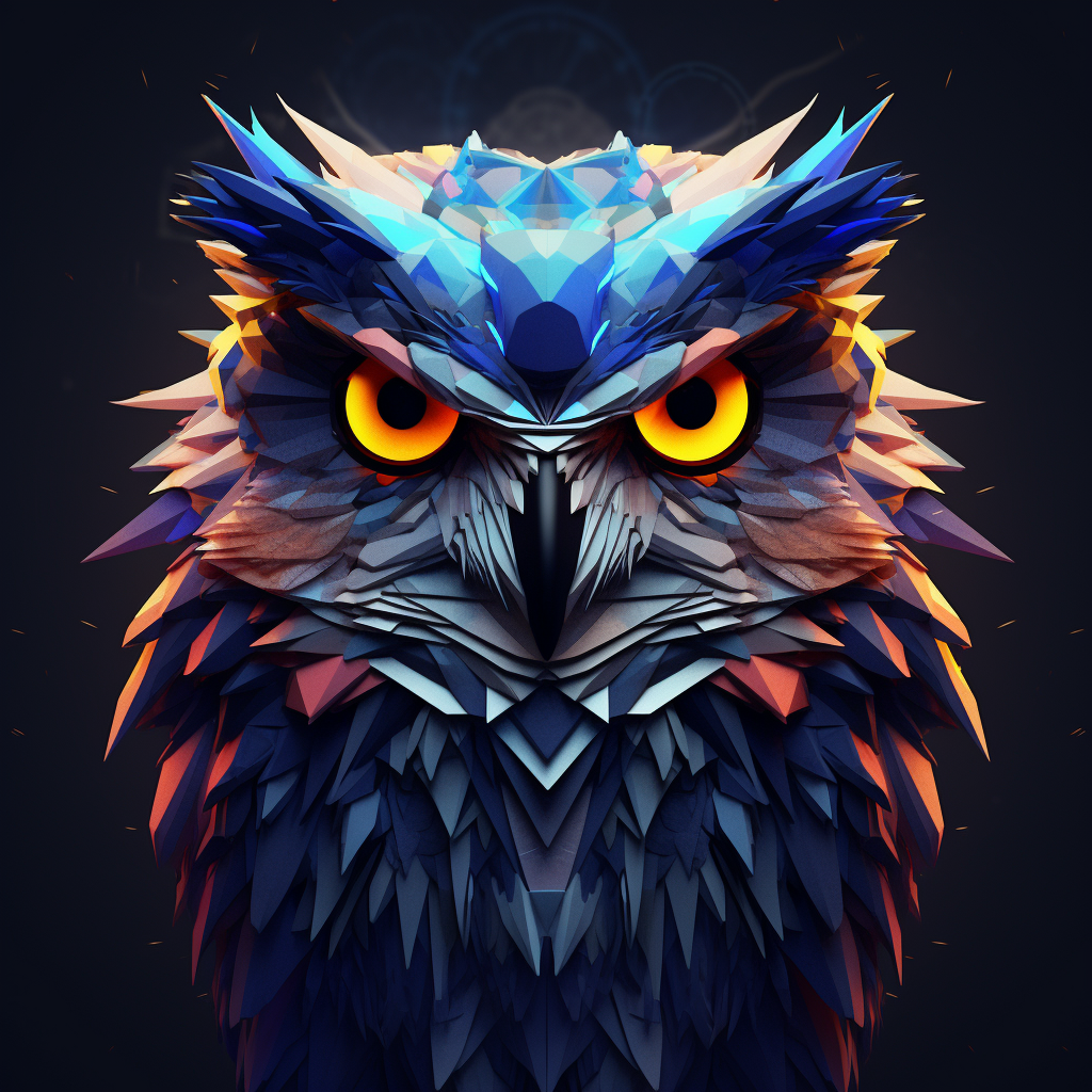 AI-enhanced futuristic glowing owl polygon