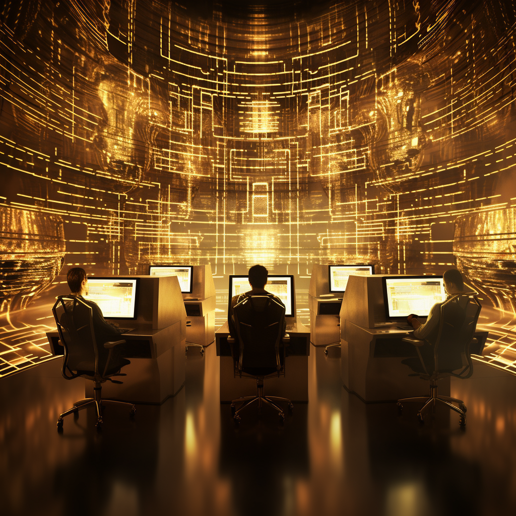 Gold and black futuristic council room