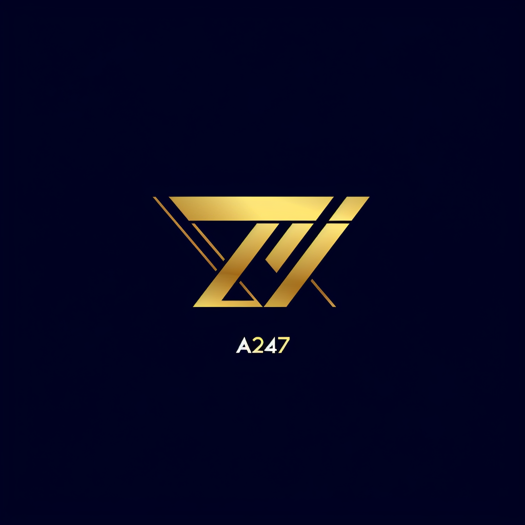 Futuristic gold logo on dark blue background