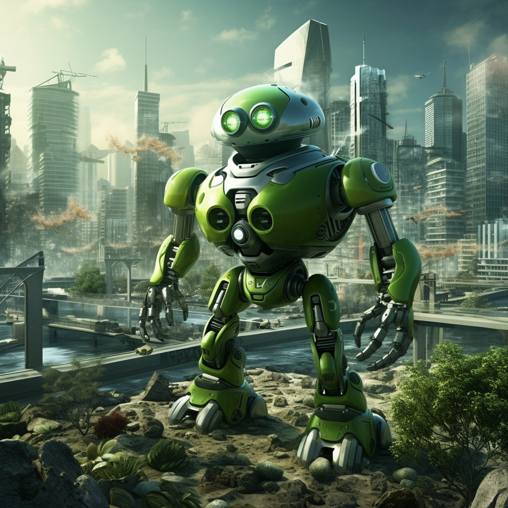 Sleek and Menacing Futuristic Green Mini Robot