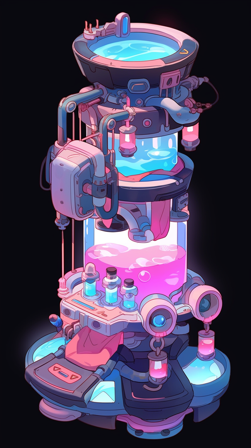 Magical potions in futuristic Hell vending machine