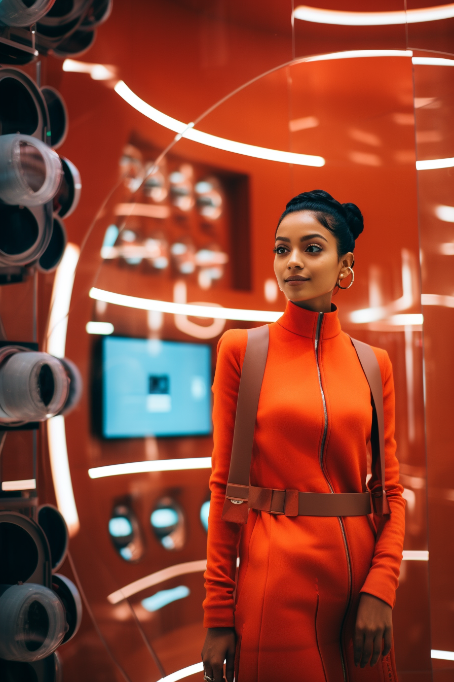 Indian Woman in Futuristic Luxury Boutique