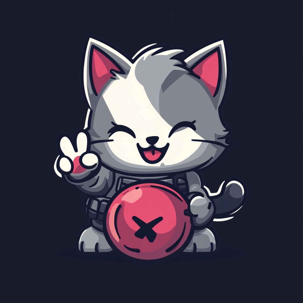 Cute kitten holding grenade logo