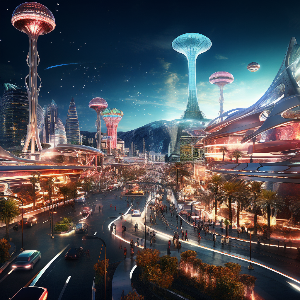 Futuristic Las Vegas strip in 2500