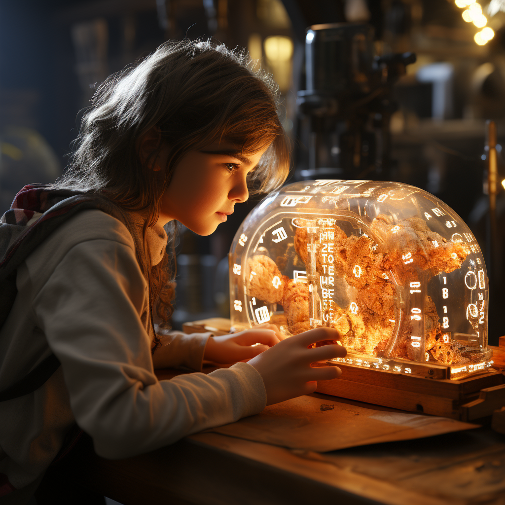 Woman using futuristic laser light clock to grow bread  ?