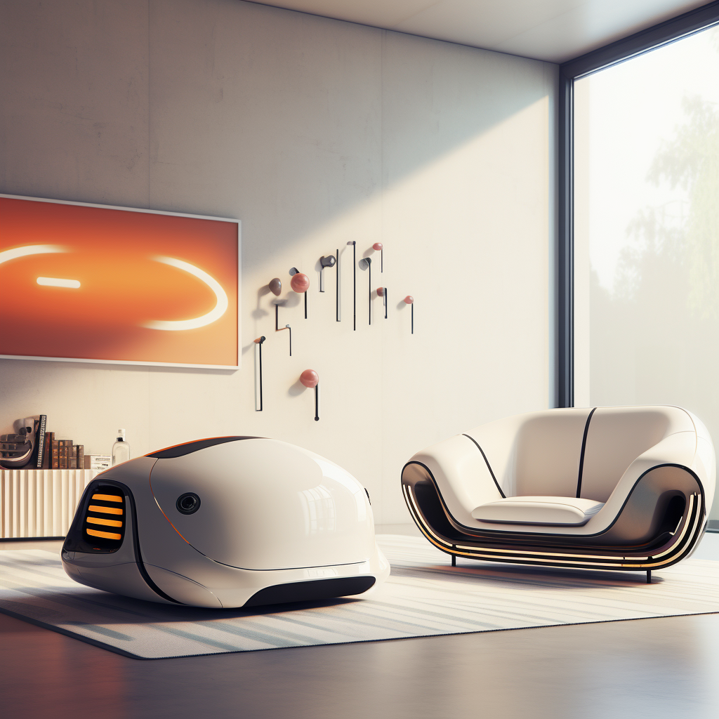 Sleek Robot and Toy Car in Futuristic Living Room