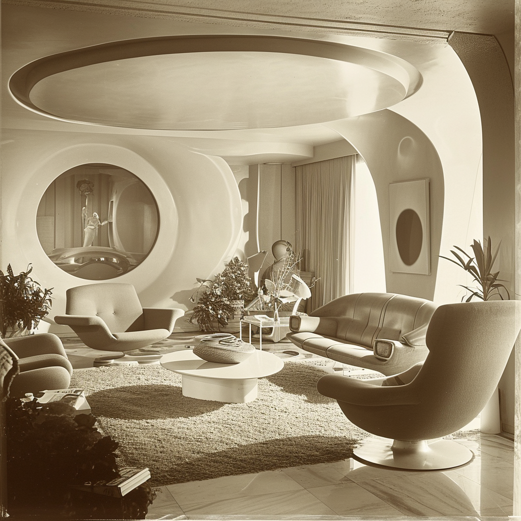 Sepia futuristic living room scene