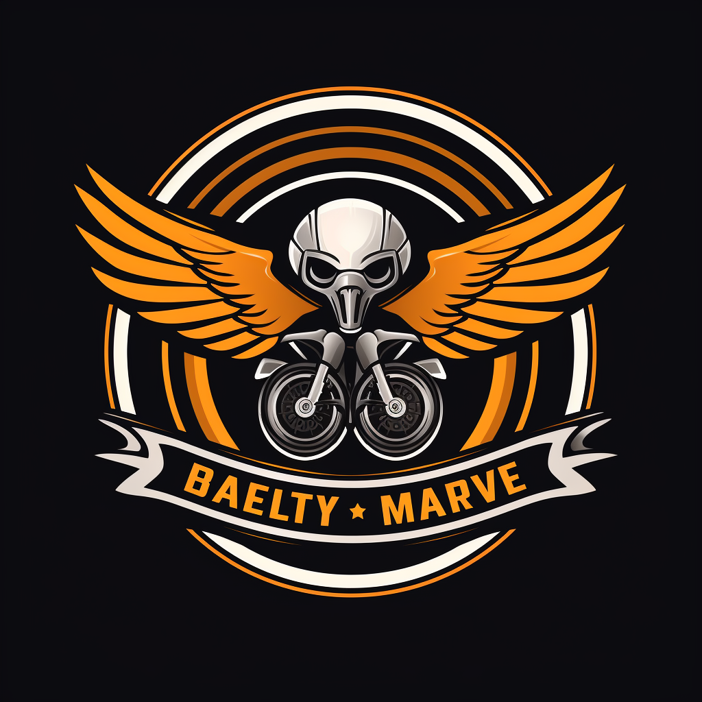 Futuristic logo with eagle wings and Harley Davidson motorcycle wheel for Easy Riders