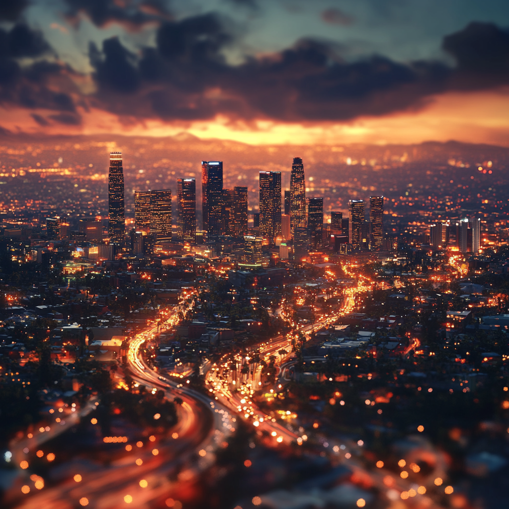 futuristic Los Angeles city lights view