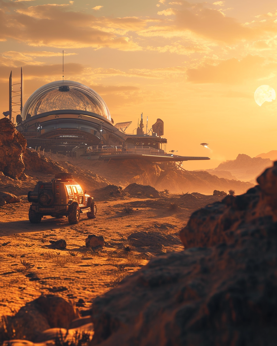 Futuristic Mars Base with Jeep Wrangler