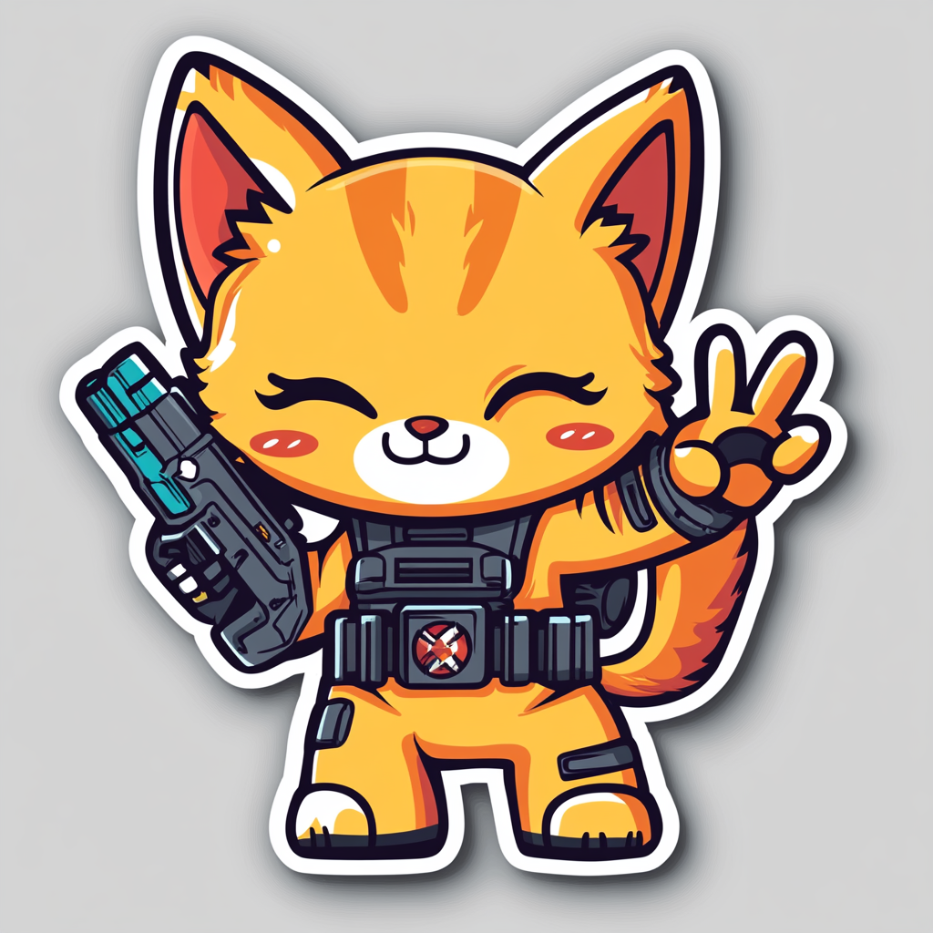 Cute cyborg kitten holding ray gun