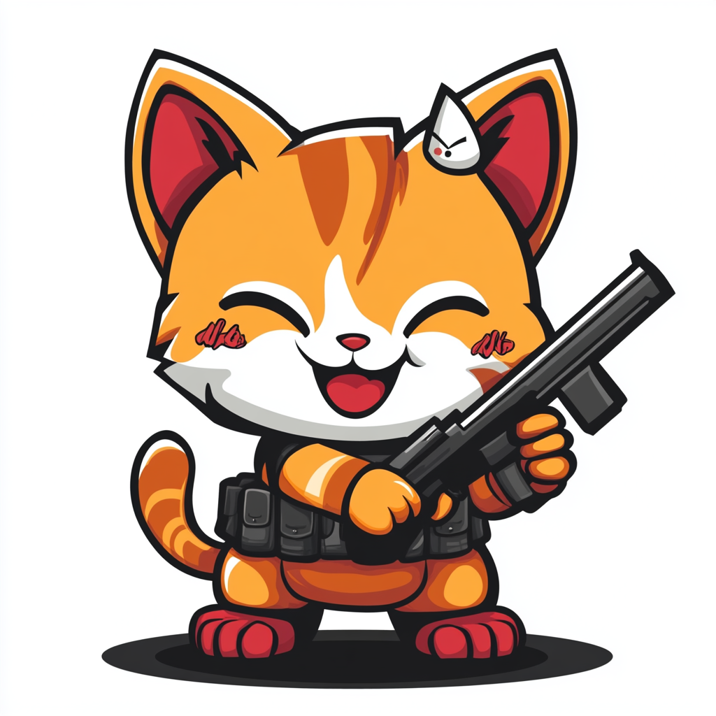 Cute kitten mercenary logo design