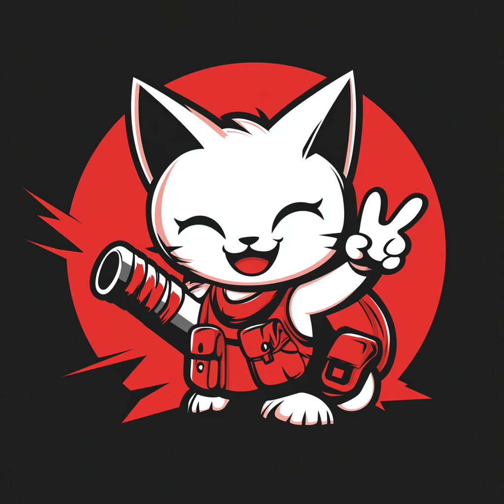 Cute kitten logo design shooting cannon