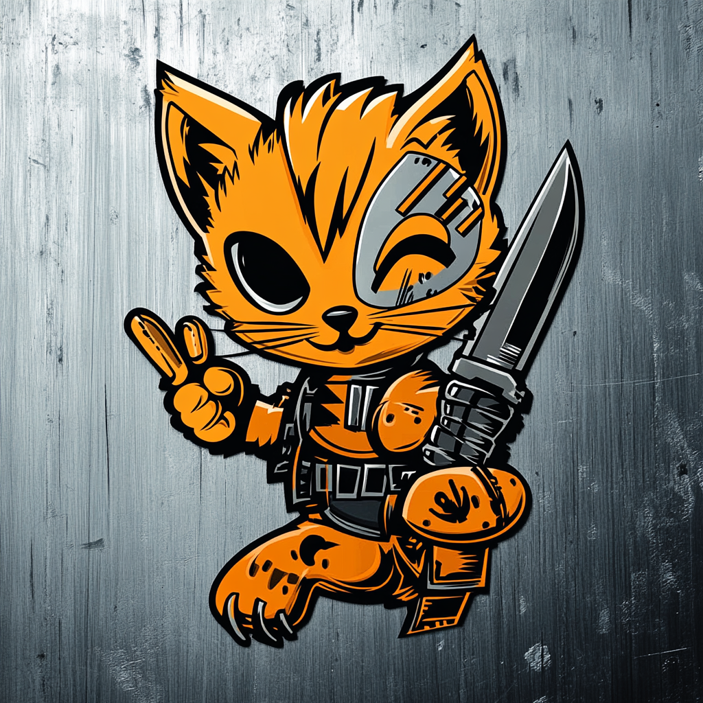 Orange cyborg kitten logo design