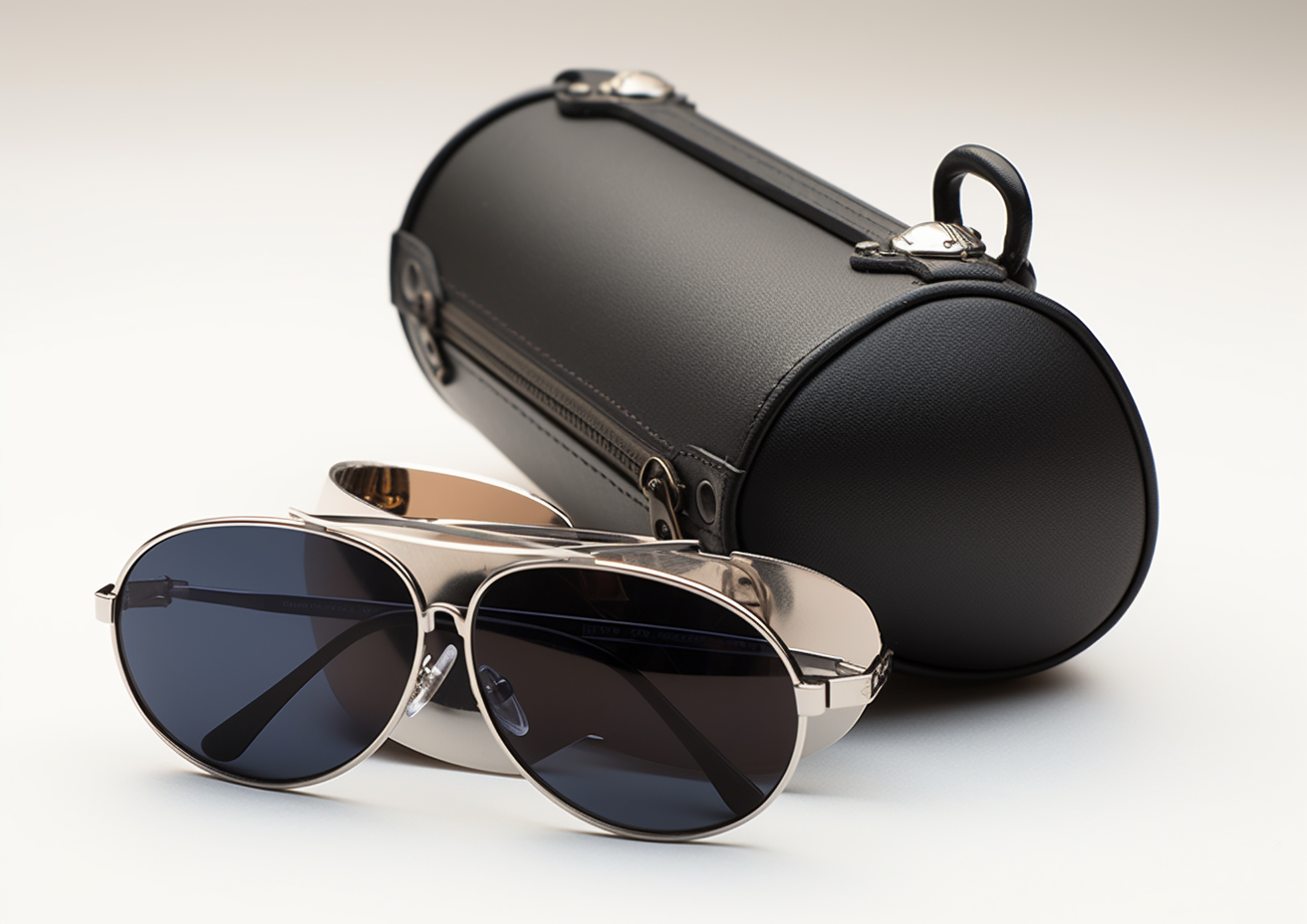 Futuristic metal sunglasses case.