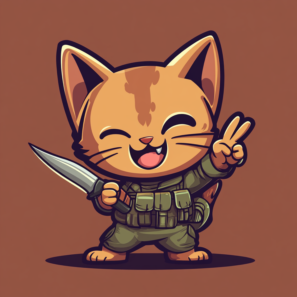 Cute kitten mercenary logo design