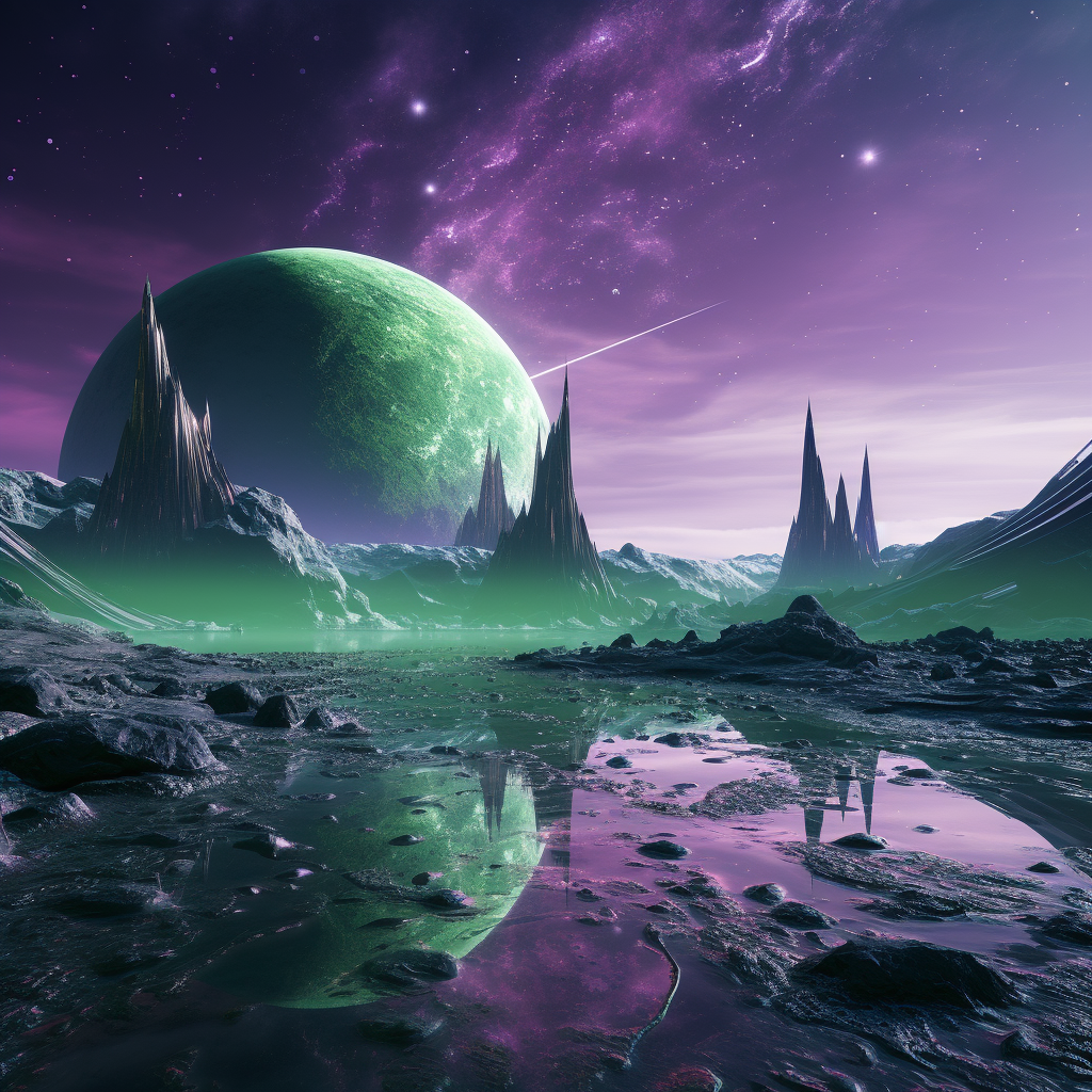 Futuristic Moon Green Purple 4K