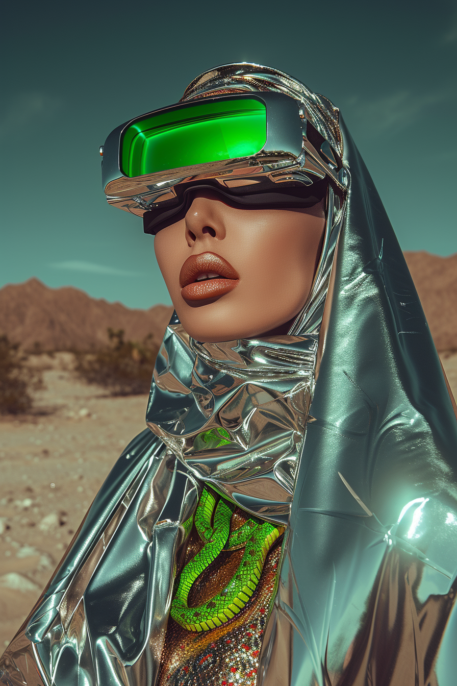 Muslim Arab woman in futuristic chrome veil