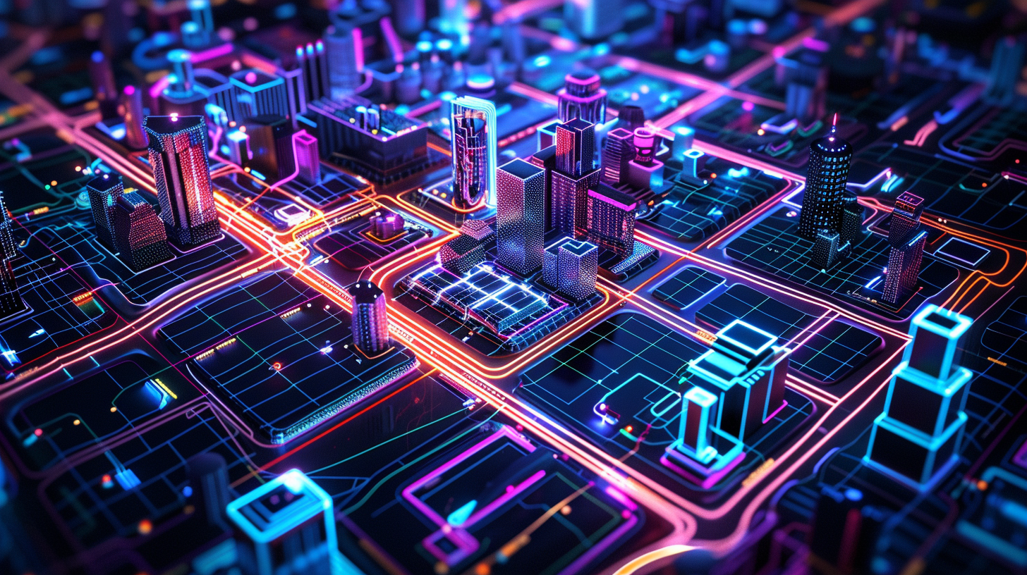 Neon futuristic city map night view