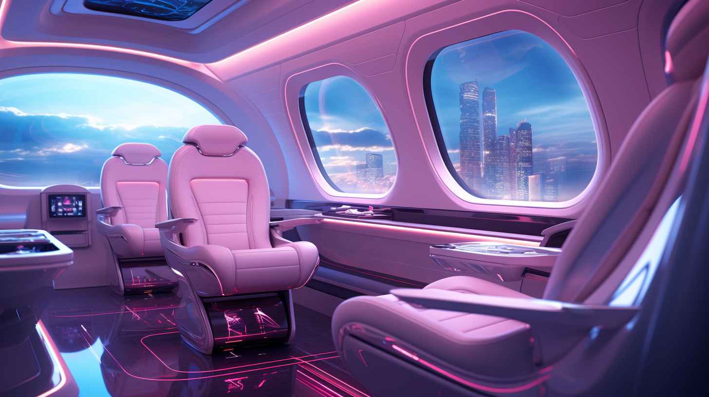 Stunning futuristic jet plane interior with neon lights