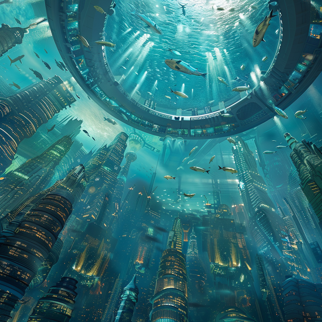 futuristic underwater city ocean view