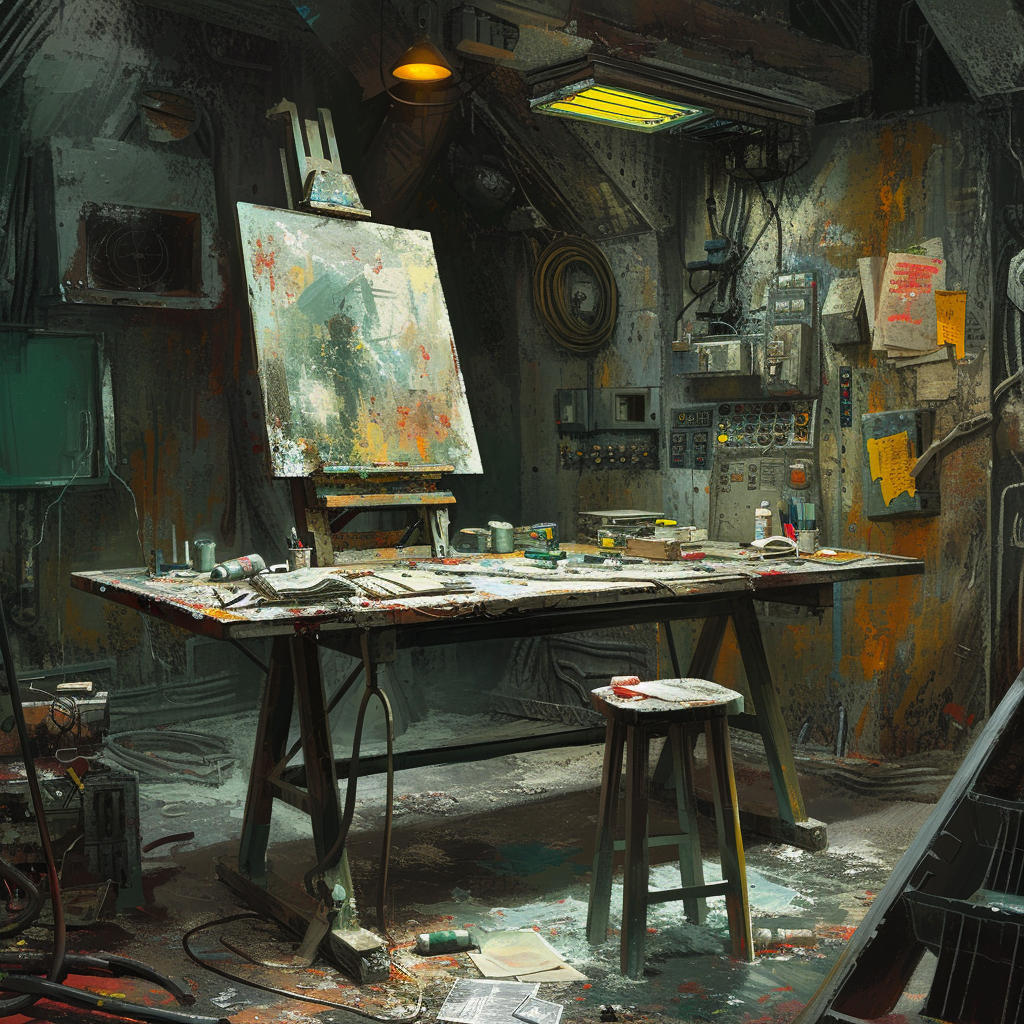 Futuristic Painter's Art Studio Underground Room