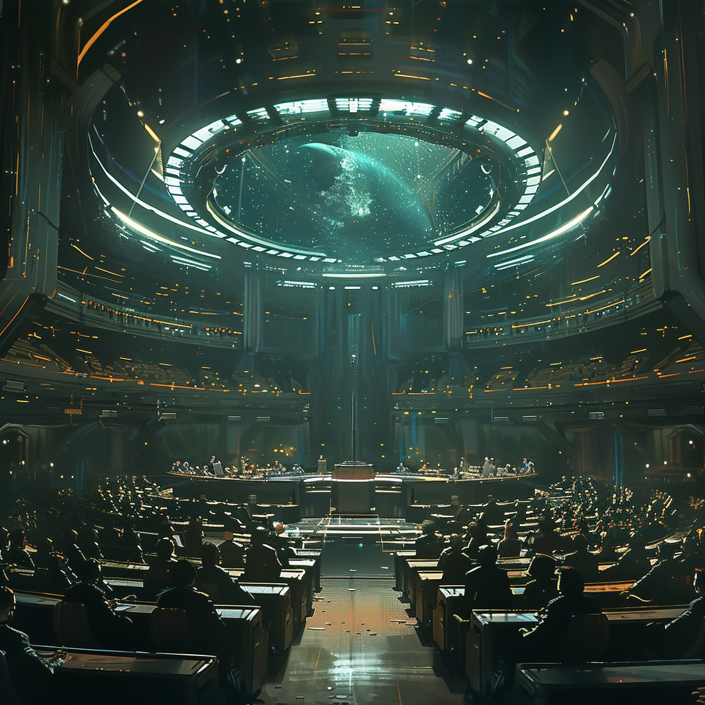 Massive Futuristic Parliament Meeting Art