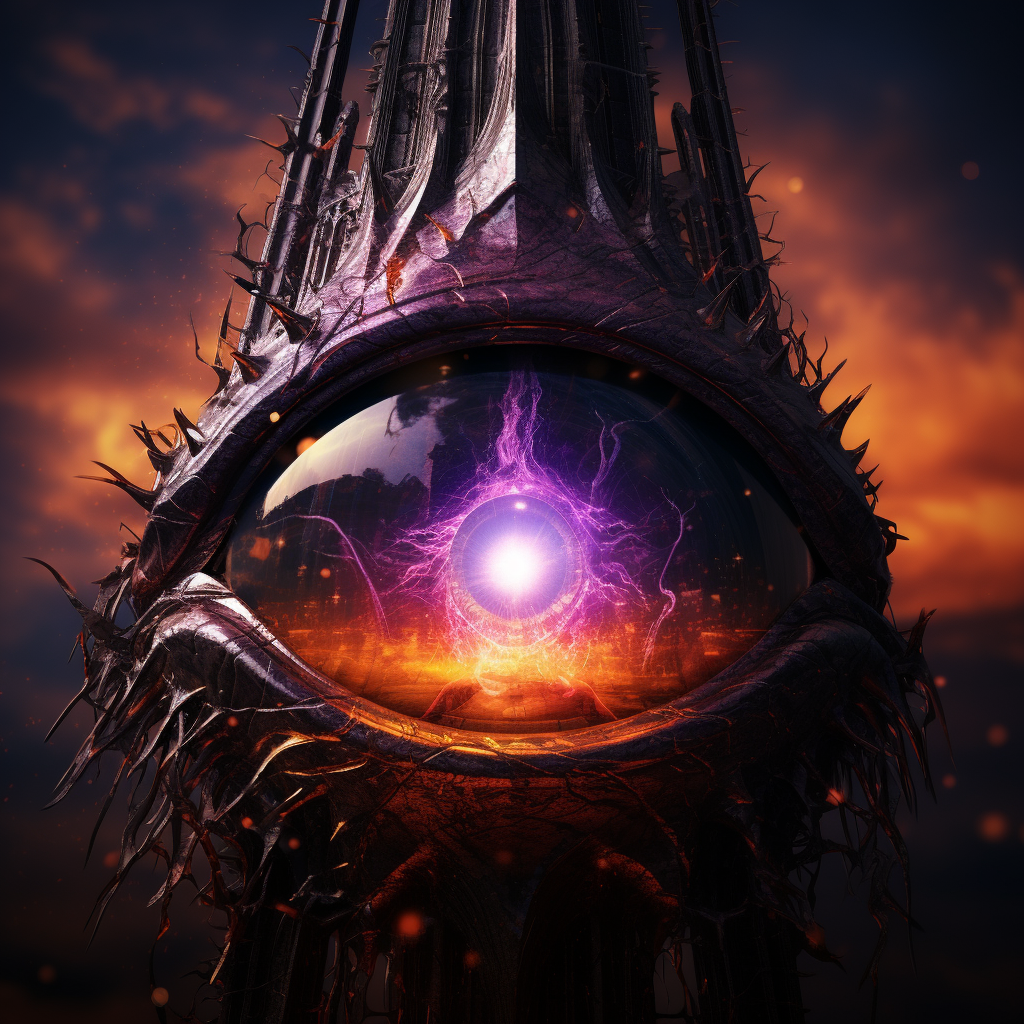 Futuristic purple eye of fire tower