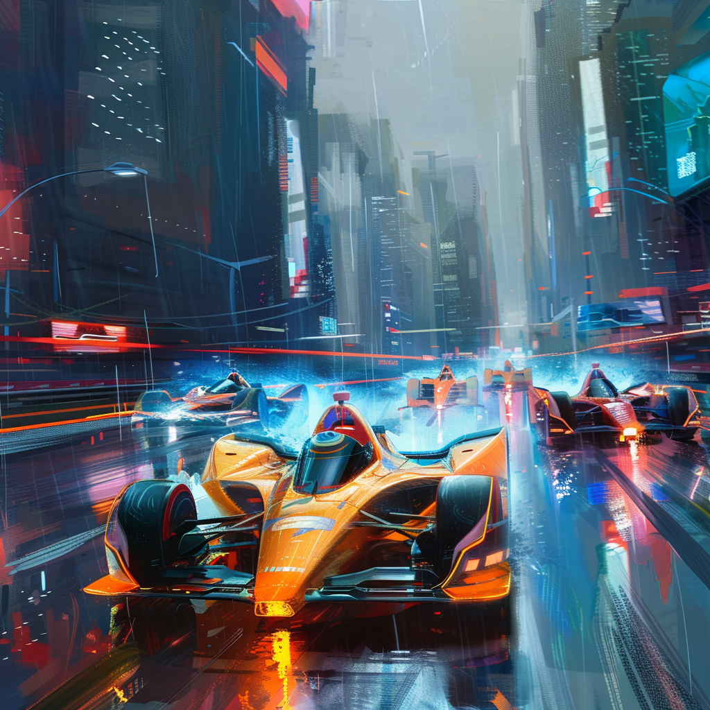 Futuristic racing scene illustration