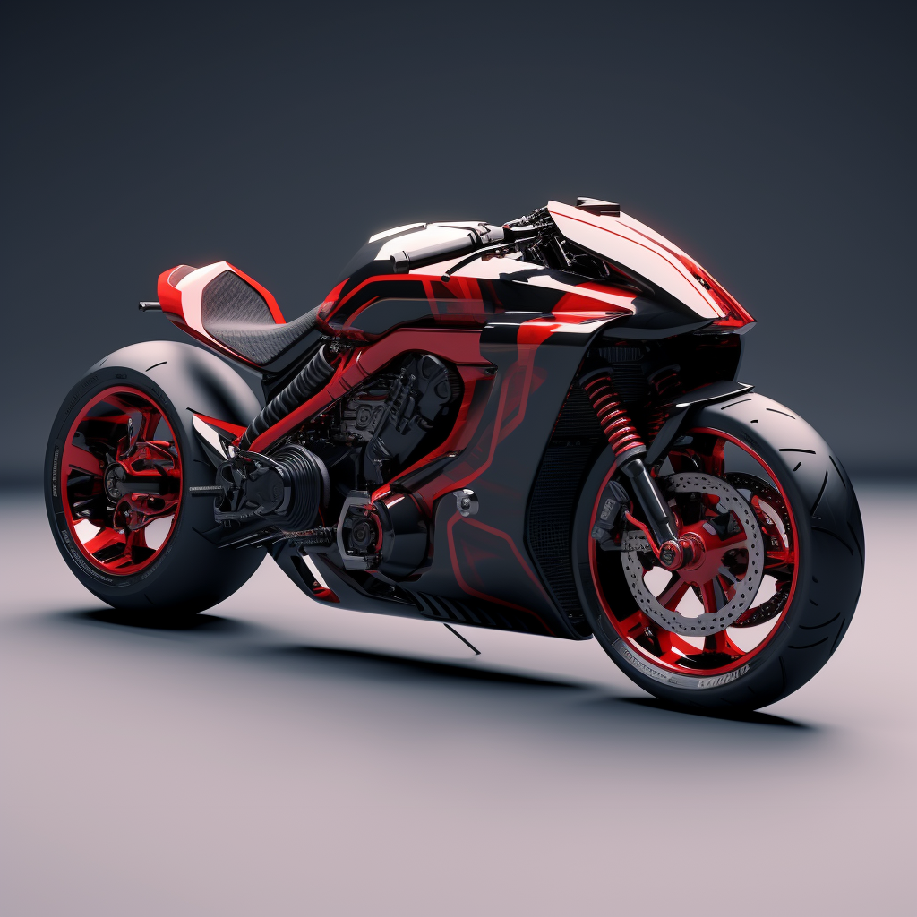 Futuristic red black motorcycle carbon fiber