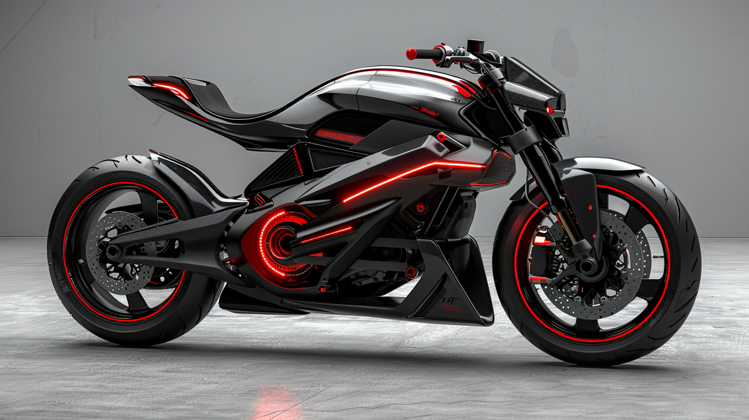 Futuristic black red motorcycle image