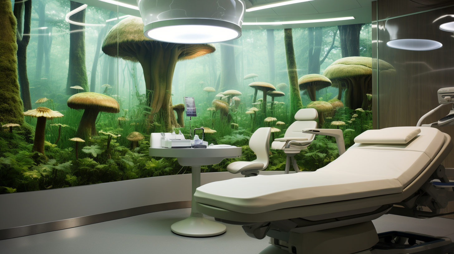 Futuristic rehabilitation room with nature motifs