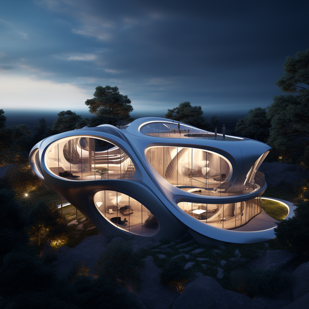 Organic architecture with futuristic ring-shaped living building