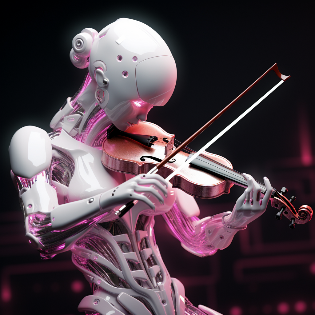 Futuristic robot playing violin