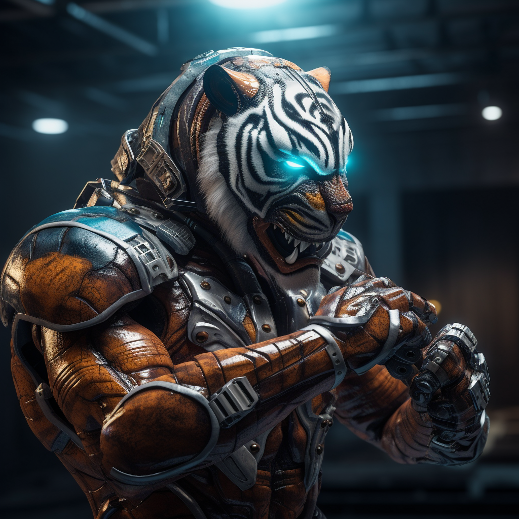 Robotic angry tiger with boxing glove