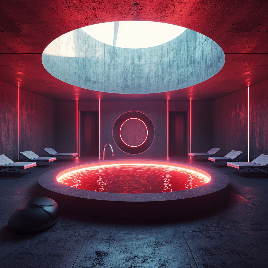 Futuristic round luxury spa room with circular pool