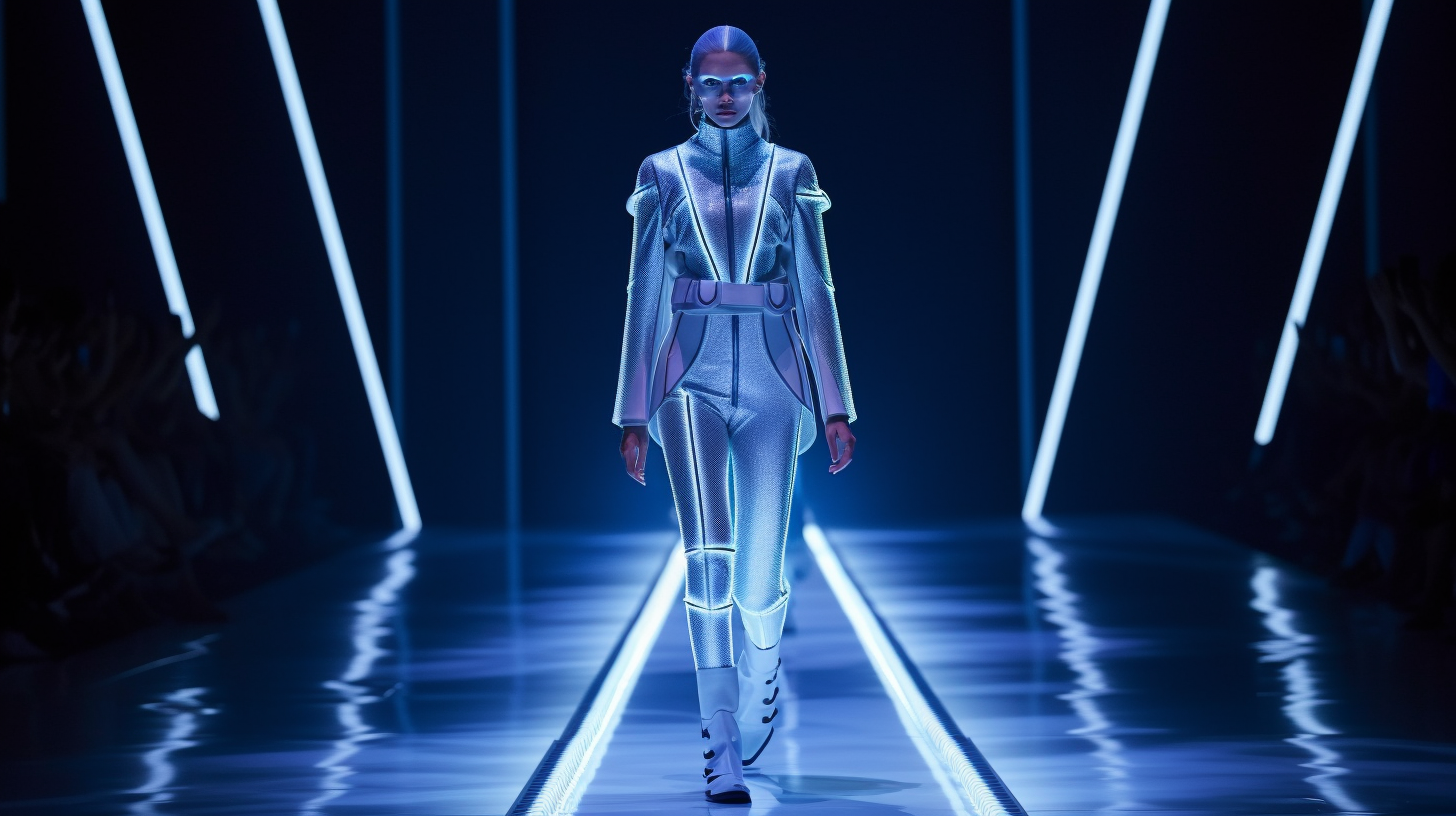 Fashion model on futuristic runway