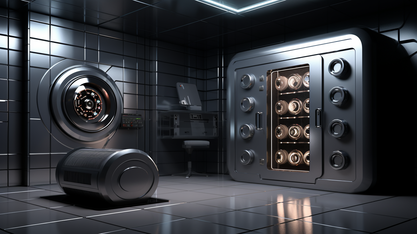 Dark grey room with futuristic safe